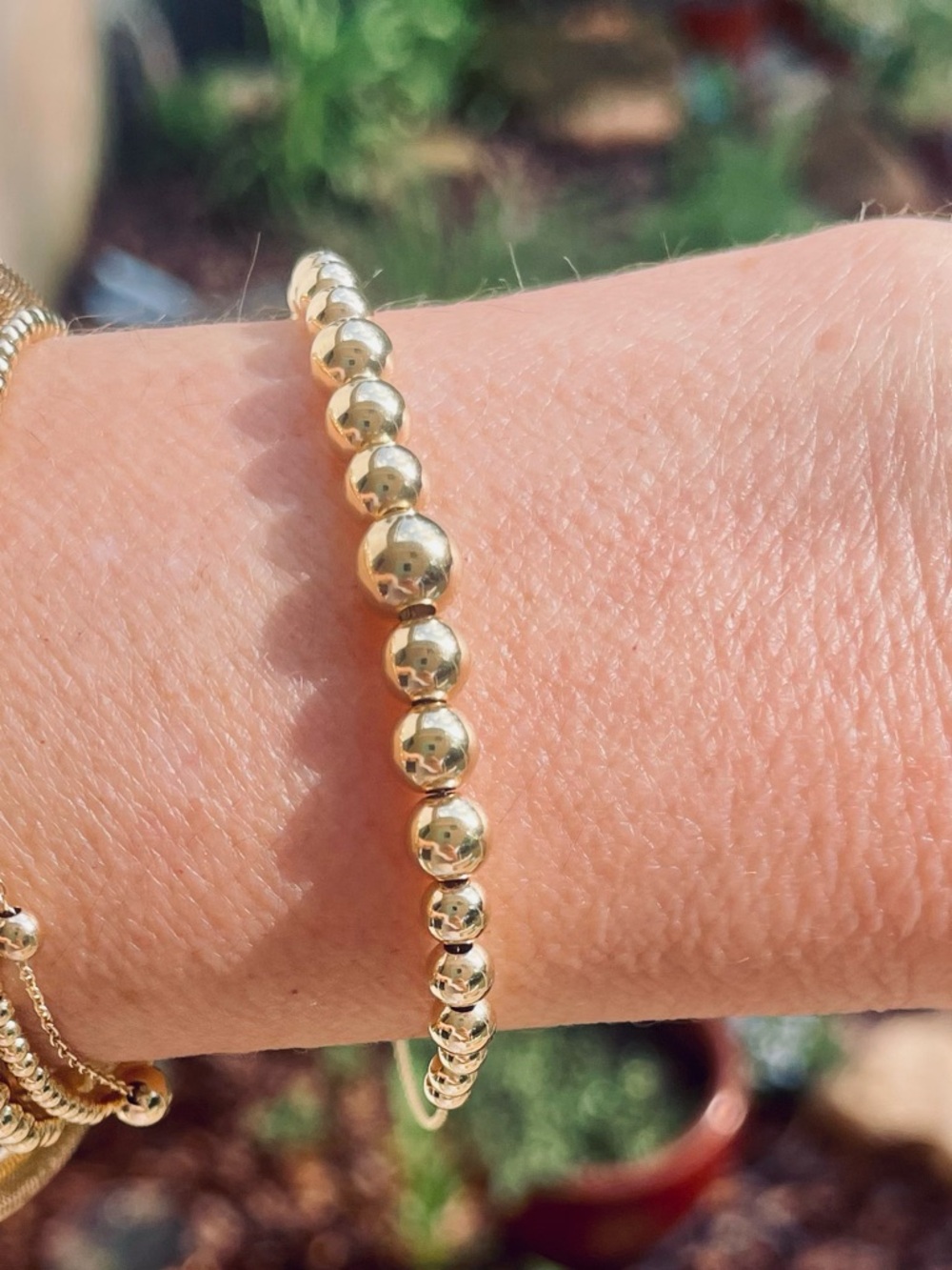 SPLENDIDO 10k Yellow Gold 3-6mm Specchio Graduated Bead Bracelet 7.5" NWT Marked